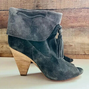 Sigerson Morrison Faro Suede Peep Toe Tassel Bootie